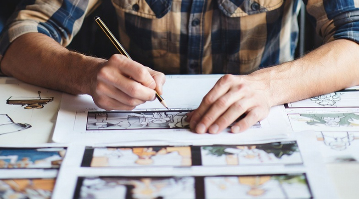 Storyboards being drawn before filming.